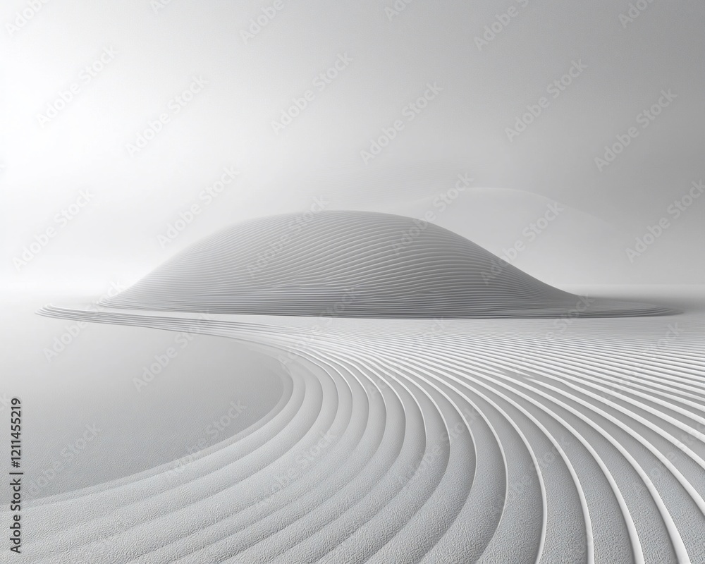 Naklejka premium Abstract grayscale landscape with curved lines and dome.