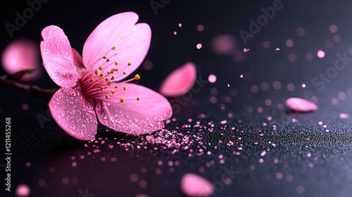 Small Pink Cherry Blossom Flowers & Petals Spring Transition Animation on Black Background