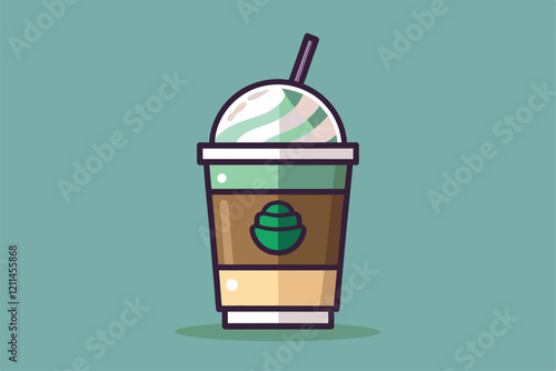 A detailed illustration of a customizable frappuccino with layered toppings and a straw Frapp Customizable Flat Illustration