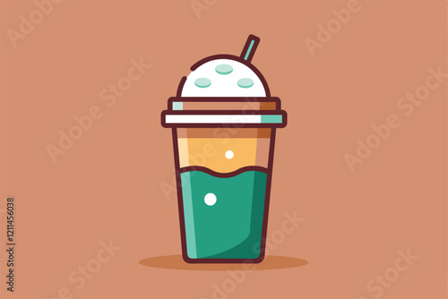 Deliciously crafted frappuccino with colorful layers and whipped cream topped with a straw awaits your customization Frapp Customizable Semi Flat Illustration