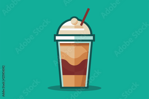 A creamy frappuccino topped with whipped cream and a straw sits invitingly on a bright backdrop Frapp Customizable Semi Flat Illustration