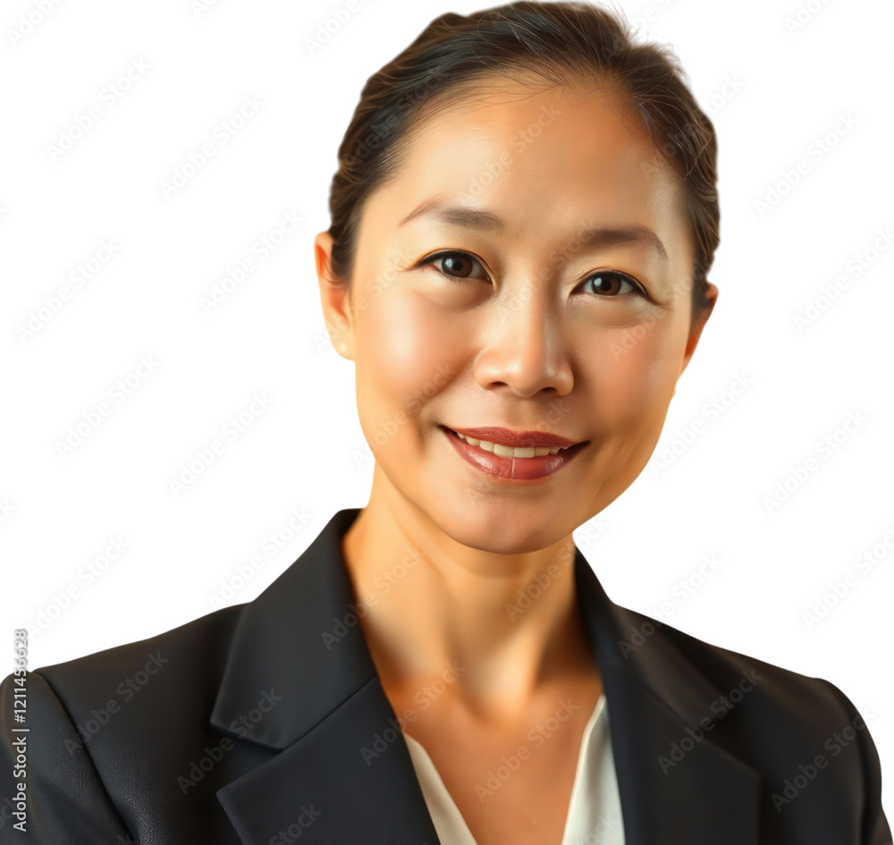Middle aged Asian businesswoman isolated on transparent background