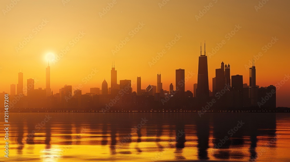 Fototapeta premium Silhouette Cityscape at Sunset