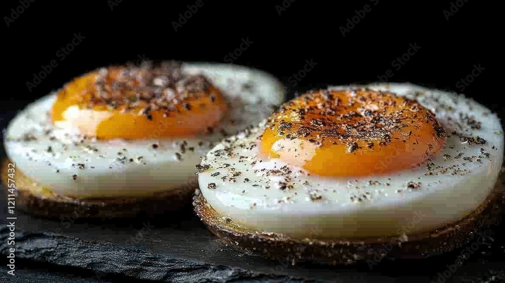 Gourmet Fried Eggs on Toasted Potato Slices Gourmet Fried Eggs on Toasted Potato Slices
