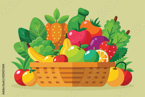 A colorful basket brimming with fresh fruits and vegetables ready for a healthy meal Fresh fruits and vegetables,