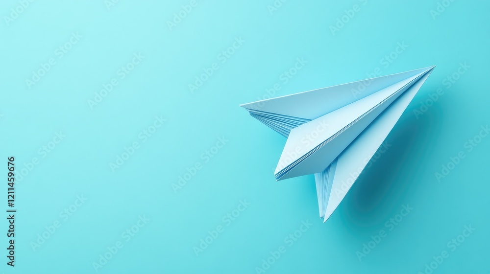 A light blue paper airplane flying high against a bright blue sky, representing innovation, travel, or youthful energy A light blue paper airplane flying high against a bright blue sky, representing innovation, travel, or youthful energy