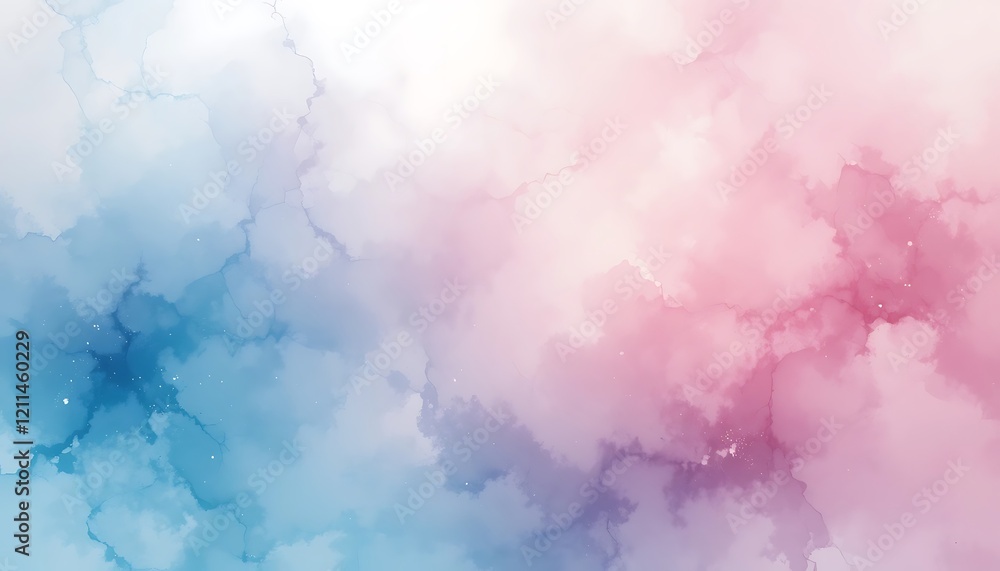 Obraz premium Abstract Pastel Pink and Blue Watercolor Background, Soft Clouds, Dreamy Sky, Artistic Texture, Elegant Design, for Wedding Invitation, Feminine Branding