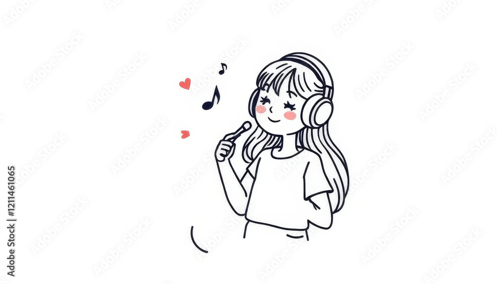 Girl is wearing headphones and pointing to the sky Girl is wearing headphones and pointing to the sky