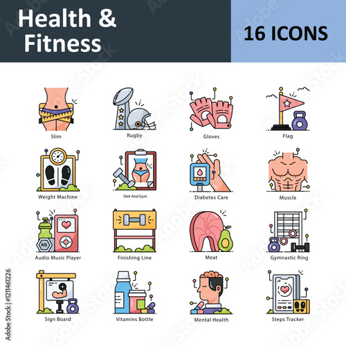 Health & Fitness Vector icon Set 2. Eps 10 File