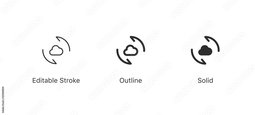 Obraz premium sync, refresh cloud icon set. backups or cloud computing icons with two arrows symbol in editable stroke, outline, and solid styles