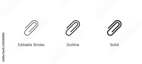 attach files icon paperclip symbol in editable stroke, outline, and solid styles. attachment or attaching file document or links vector icons