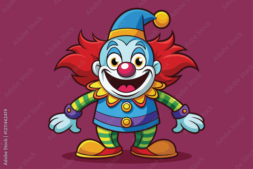 Fototapeta premium The cheerful clown mascot displays a big smile and colorful attire while striking a playful pose Funny Clown Mascot Character