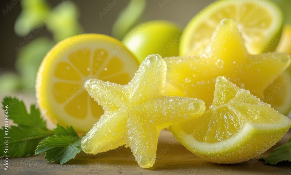 Vibrant starfruit and lemon slices Vibrant starfruit and lemon slices