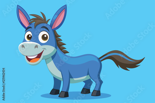 A funny donkey cartoon character smiles widely, showcasing its playful demeanor and bright colors Funny donkey animal cartoon character