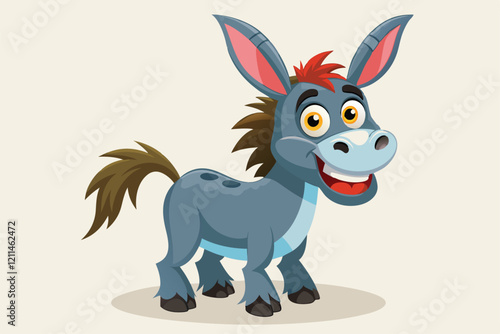 A happy donkey cartoon character with a big smile and bright colors enjoys the day with playful energy Funny donkey animal cartoon character