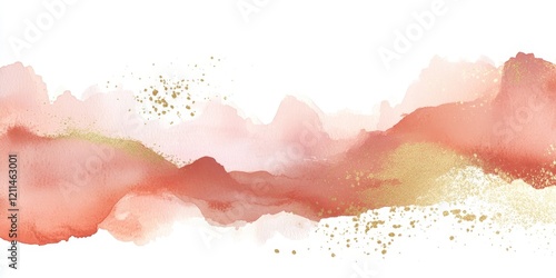 Abstract Arrangements. Landscapes, mountains. Posters. Terracotta, blush, pink, ivory, beige watercolor Illustration and gold elements, on white background. Modern print set. Wall art. Business card.,