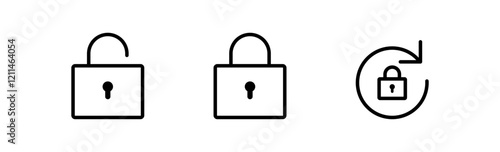 lock icon set, locked and un locked vector icon. refresh, rotate or sync lock with a rotation arrow, reset password icon in editable stroke, outline. security, privacy, access control, protection icon