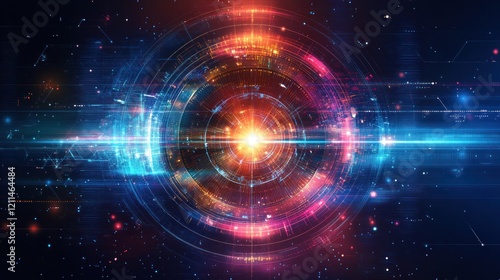 Wallpaper Mural Futuristic digital interface glowing in dark space Torontodigital.ca