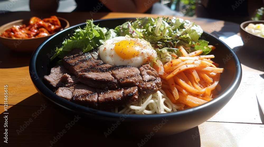 Delicious Korean Beef Bowl with Fresh Vegetables and Egg Delicious Korean Beef Bowl with Fresh Vegetables and Egg