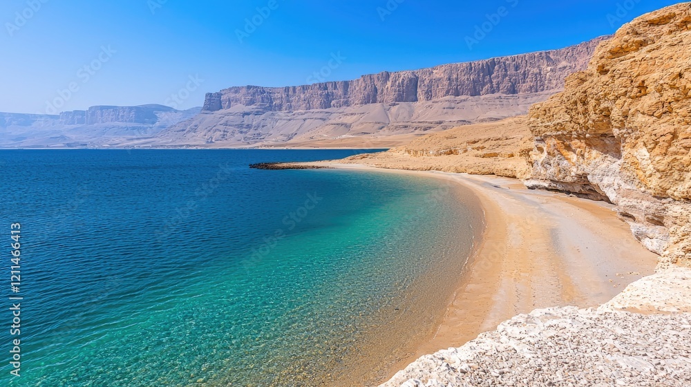 Coastal Desert Bay, Calm Waters, Rocky Cliffs, Sunny Day, Travel Poster Coastal Desert Bay, Calm Waters, Rocky Cliffs, Sunny Day, Travel Poster