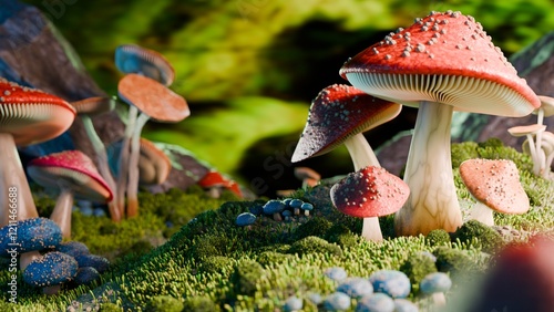 Beautiful mushroom 4K stock image 3d rendering