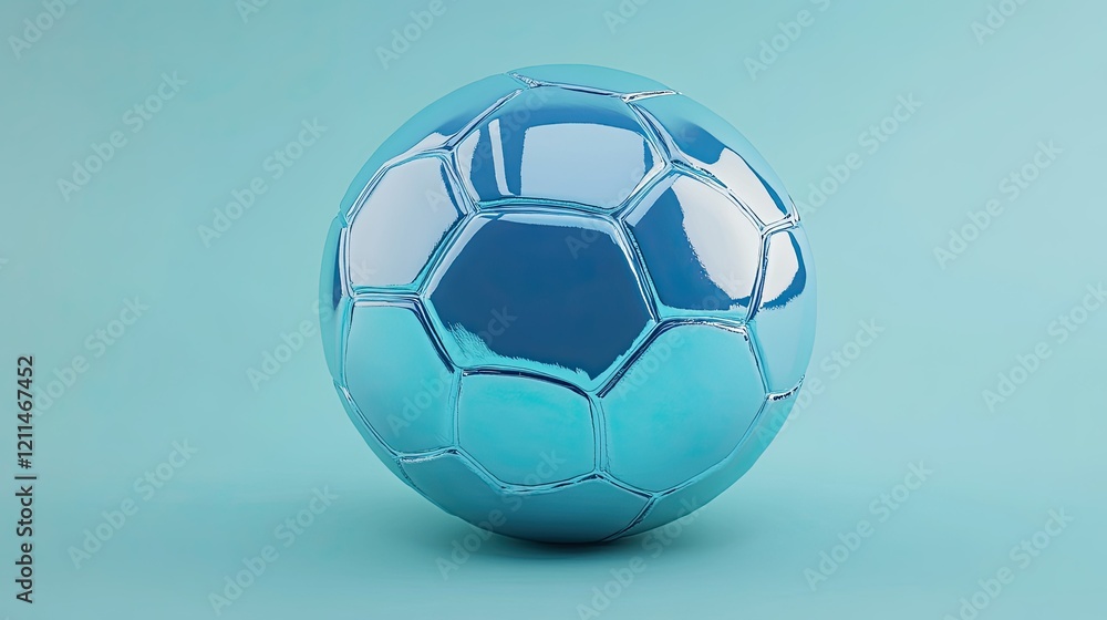 Naklejka premium 3D soccer ball with defined seams, showcased on a sleek gradient background in shades of blue.
