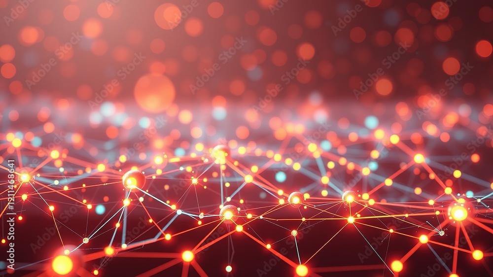 Obraz premium Futuristic Network Nodes - Glowing Digital Landscape