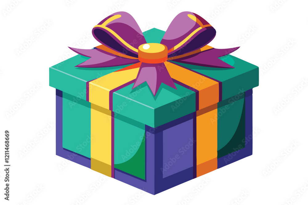 Fototapeta premium Colorful gift box with a bow sits isolated against a white backdrop, ideal for any festive event gift box. isolated white background