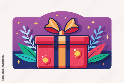 A customizable gift card showcasing a beautifully wrapped red present, adorned with a bow Gift card Customizable Flat Illustration