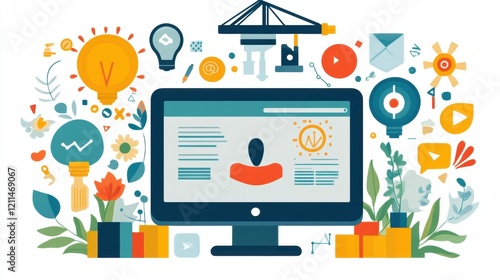 Wallpaper Mural Colorful Digital Workspace with Icons, Tools, and Floral Elements Torontodigital.ca