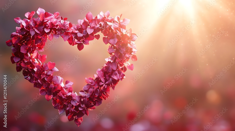 Fototapeta premium Floral Heart: A Romantic Sunlit Botanical Artwork