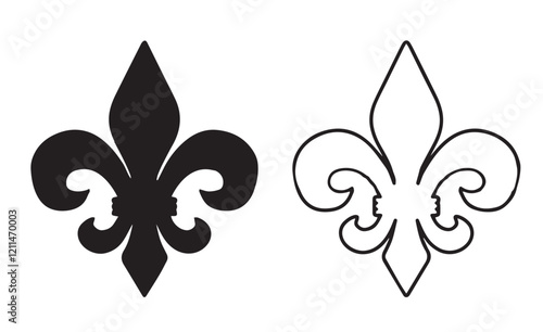 Fleur De Lis icon. Vector illustration. Fleur de lys vintage design element or icon in black suitable for heraldry and classic decoration design in various shapes.