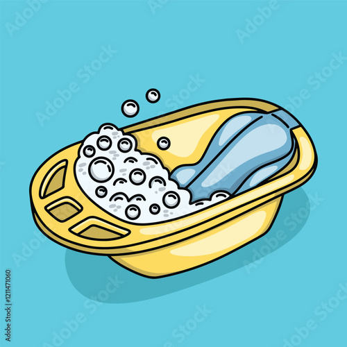 Yellow baby bath tub with bubble foam
