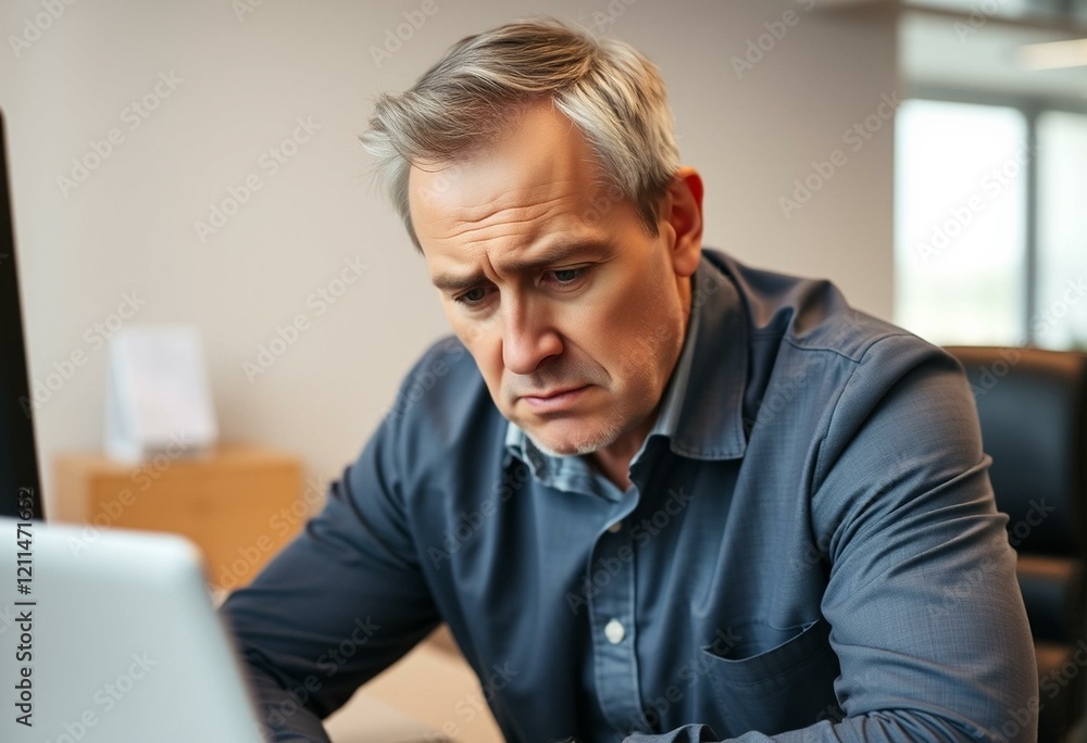 Portrait of a man in an office setting, expressing negative emotions Portrait of a man in an office setting, expressing negative emotions