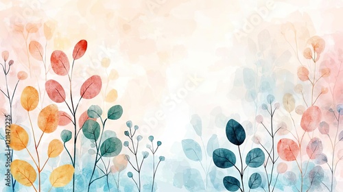 Soft watercolor idea. Beautiful watercolor illustration of colorful leaves and branches on a soft background.