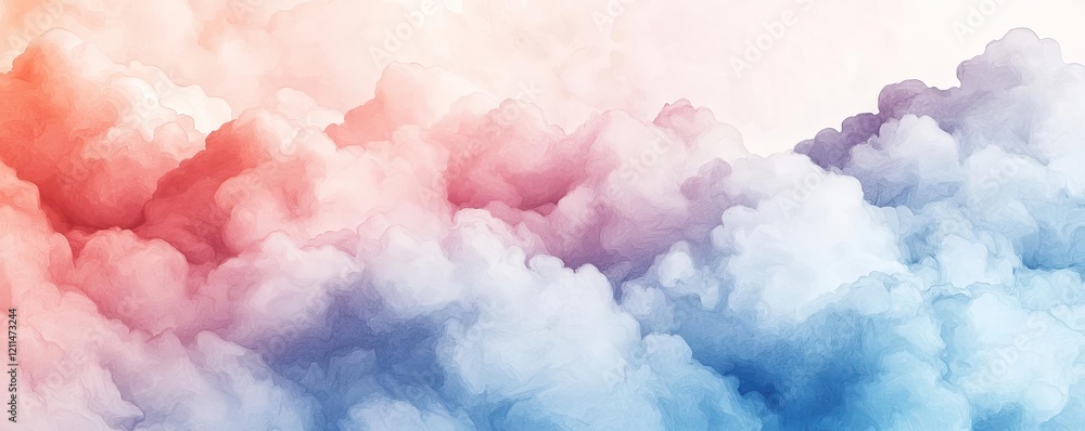 Fototapeta premium Soft watercolor idea. A stunning mix of clouds in soft pastel colors creating a serene atmosphere.
