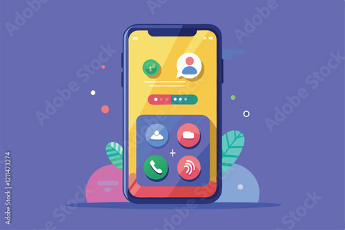 Vibrant smartphone call interface displaying contacts and interaction options with a modern glassmorphism look Glassmorphism Smartphone Call Screen Mockup