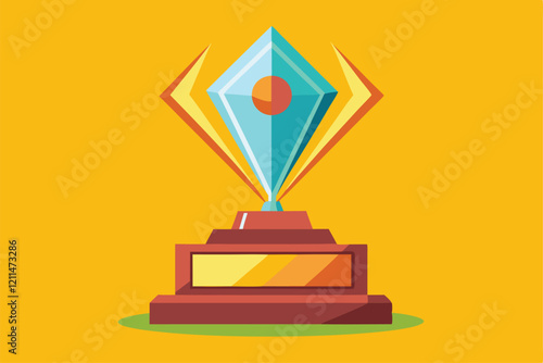A beautifully crafted glass trophy award gleams under bright lights on a decorated podium Glass Trophy Award