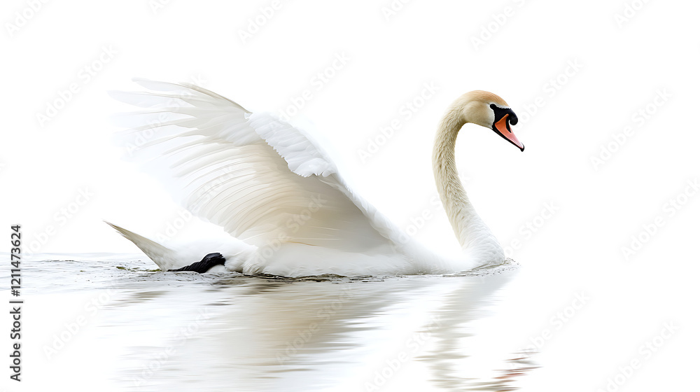 Fototapeta premium white swan on the water isolated on white background