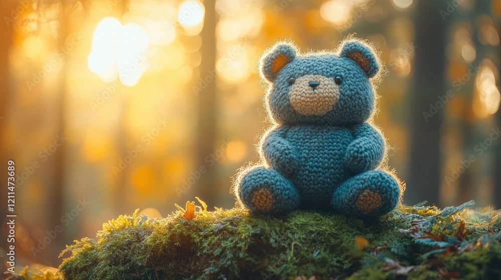Sunset Crochet Teddy Bear in Autumn Forest Sunset Crochet Teddy Bear in Autumn Forest