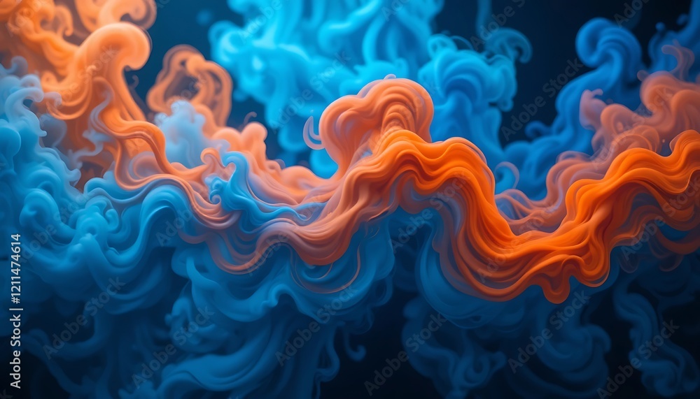 Abstract swirling vibrant blue and orange ink in water, mesmerizing fluid art, dynamic color mixing, captivating visual effects, mesmerizing artwork, beautiful background, artistic expression Abstract swirling vibrant blue and orange ink in water, mesmerizing fluid art, dynamic color mixing, captivating visual effects, mesmerizing artwork, beautiful background, artistic expression