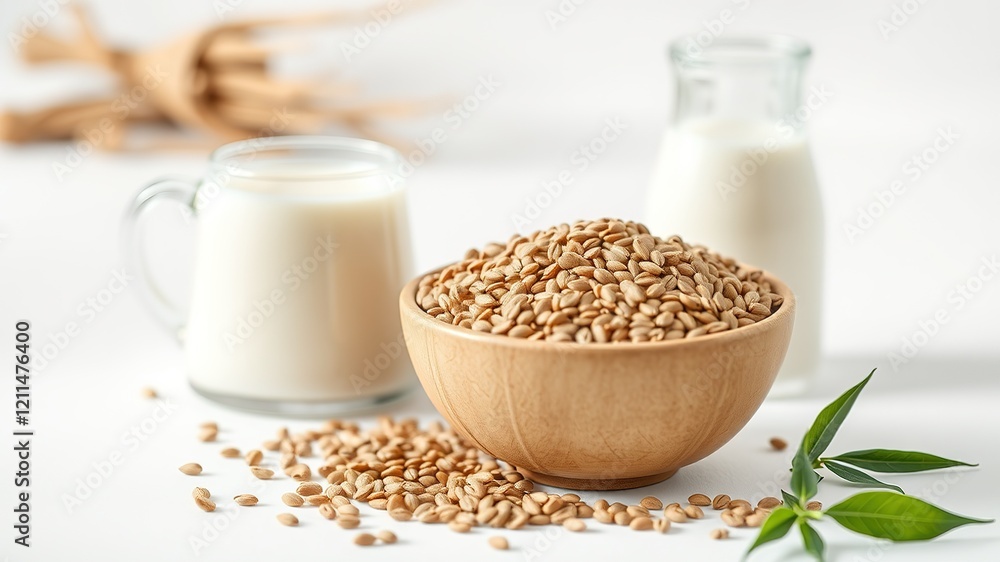 Healthy Hemp Seeds Bowl & Milk Jug - Fresh & Bright Healthy Hemp Seeds Bowl & Milk Jug - Fresh & Bright