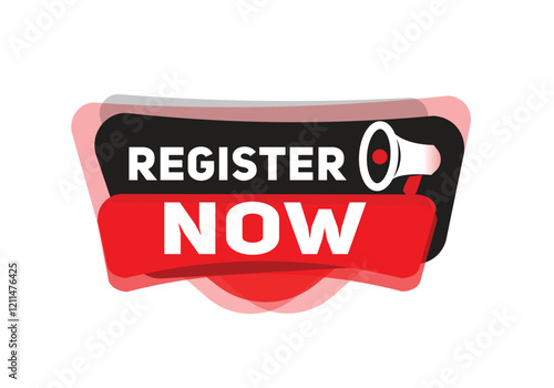 Register now banner message for announce advertising or business concept design. Modern banner isolated.