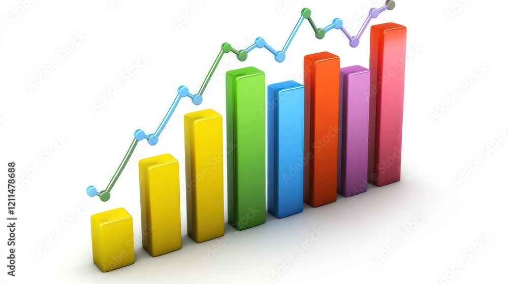 Colorful 3D bar graph showing upward trend, growth, and success. Colorful 3D bar graph showing upward trend, growth, and success.
