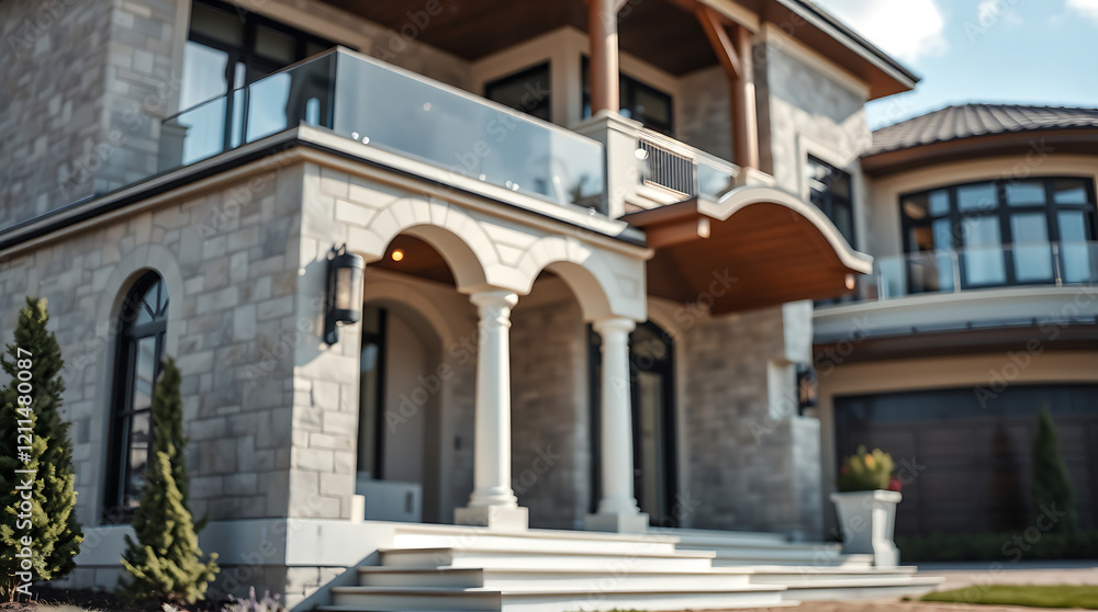 Luxury Stone House Exterior: Modern Architecture, Grand Design, Elegant Residence, Real Estate Property Luxury Stone House Exterior: Modern Architecture, Grand Design, Elegant Residence, Real Estate Property