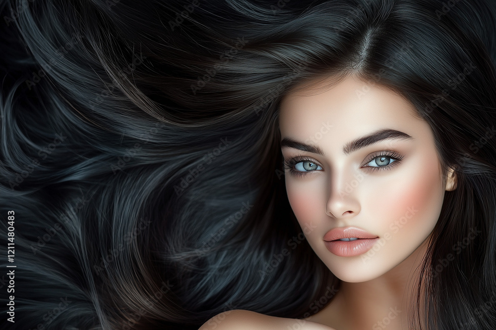 Portrait of beautiful brunette girl with luxurious long hair, fashion and style on white background. Portrait of beautiful brunette girl with luxurious long hair, fashion and style on white background.