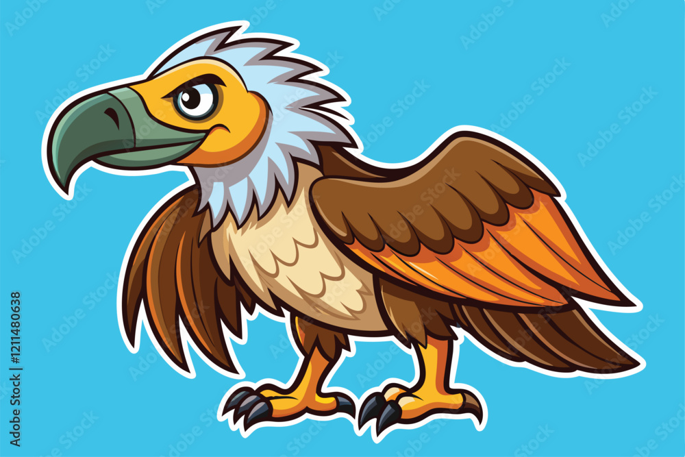 Naklejka premium A cheerful griffon vulture stands proudly with lively colors and a friendly expression Griffon vulture bird animal cartoon sticker
