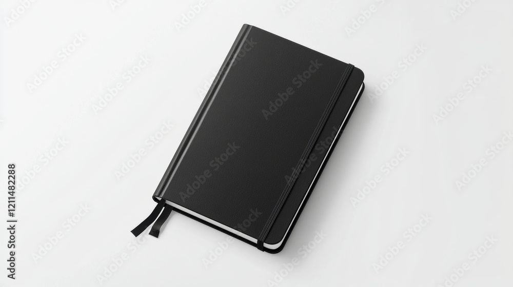Elegant Black Notebook with a Minimalist Design on a White Surface Elegant Black Notebook with a Minimalist Design on a White Surface