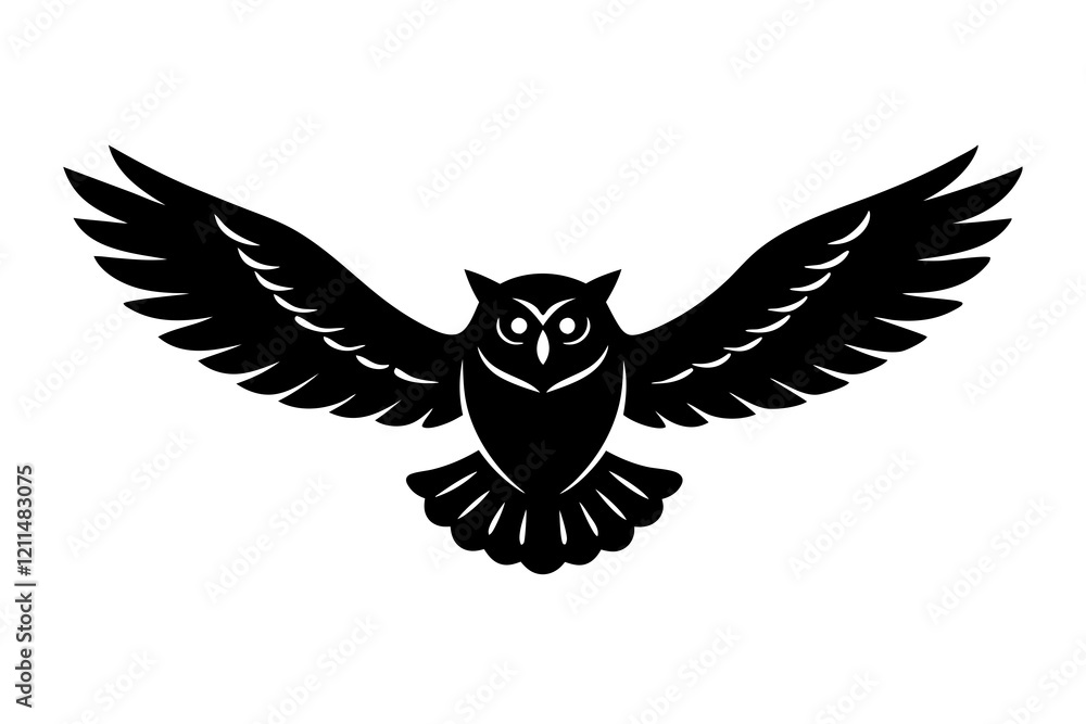 Fototapeta premium A minimalist an owl bird is flying silhouette black vector illustration.
