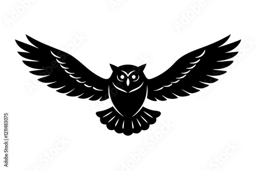A minimalist an owl bird is flying silhouette black vector illustration.